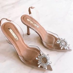 billini lottie clear brooch high heels size 7 new